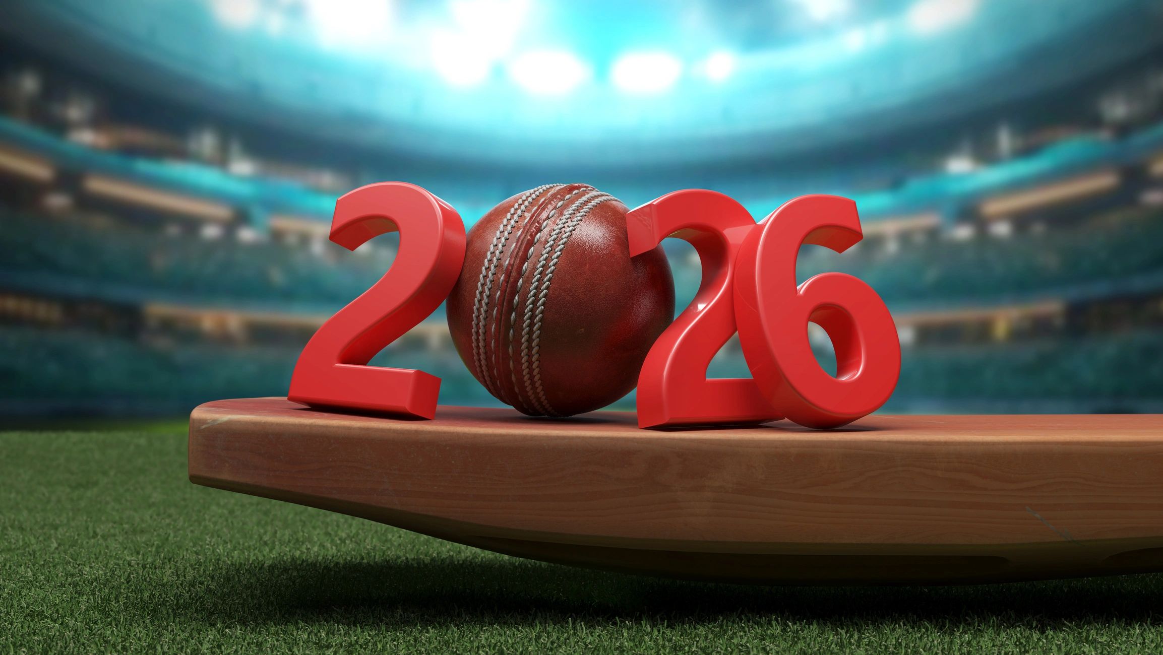 Cricket bat, ball and stumps